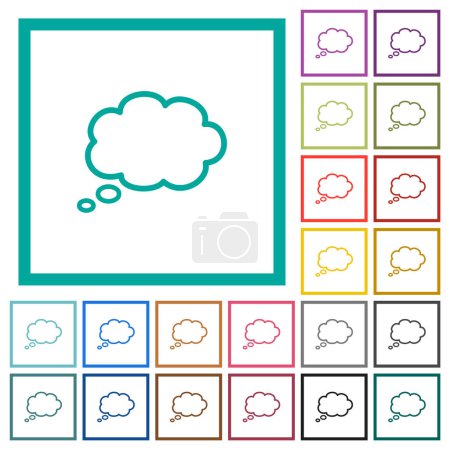 Ilustración de Una sola nube de pensamiento oval esboza iconos de color plano con marcos de cuadrante sobre fondo blanco - Imagen libre de derechos