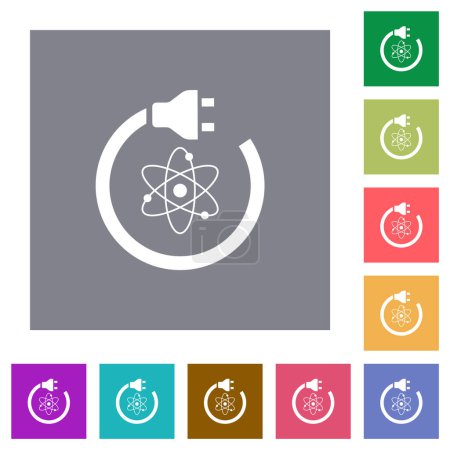 Illustration for Atomic energy flat icons on simple color square backgrounds - Royalty Free Image
