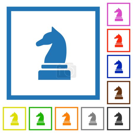 Illustration for Black chess knight flat color icons in square frames on white background - Royalty Free Image