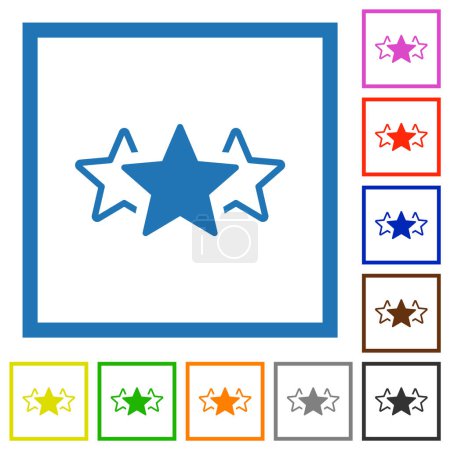 Ilustración de Clasificación de tres estrellas alternan iconos de color plano en marcos cuadrados sobre fondo blanco - Imagen libre de derechos