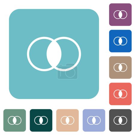 Ilustración de Elementos superpuestos iconos blancos planos sobre fondos cuadrados redondeados de color - Imagen libre de derechos