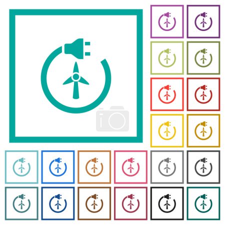 Illustration for Wind energy flat color icons with quadrant frames on white background - Royalty Free Image