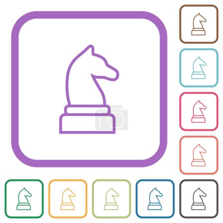 Illustration for White chess knight simple icons in color rounded square frames on white background - Royalty Free Image