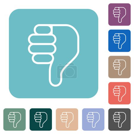 Illustration for Right handed thumbs down outline white flat icons on color rounded square backgrounds - Royalty Free Image