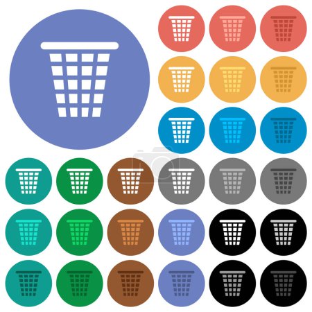 Illustration for Single empty wide trash solid multi colored flat icons on round backgrounds. Included white, light and dark icon variations for hover and active status effects, and bonus shades. - Royalty Free Image