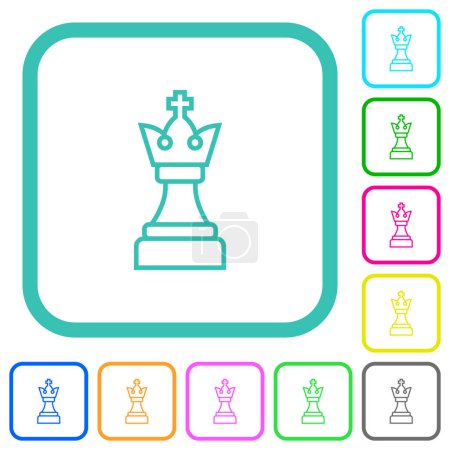 Téléchargez les illustrations : Blanc roi des échecs vives icônes plates de couleur dans les bordures incurvées sur fond blanc - en licence libre de droit