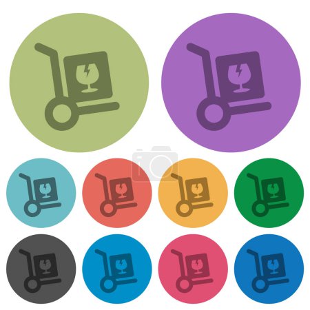 Ilustración de Entrega de paquetes frágiles iconos planos más oscuros sólidos sobre fondo redondo de color - Imagen libre de derechos