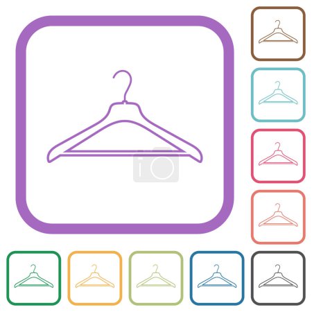 Illustration for Clothes hanger outline simple icons in color rounded square frames on white background - Royalty Free Image