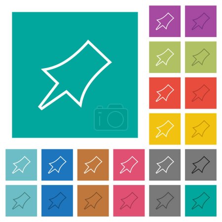 Illustration for Push pin outline multi colored flat icons on plain square backgrounds. Included white and darker icon variations for hover or active effects. - Royalty Free Image