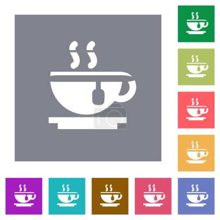 Illustration for Cup of tea flat icons on simple color square backgrounds - Royalty Free Image