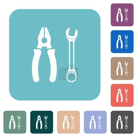 Ilustración de Alicates combinados e iconos de llave inglesa en botones de vidrio redondos en múltiples colores. Estructura de capas dispuestas - Imagen libre de derechos