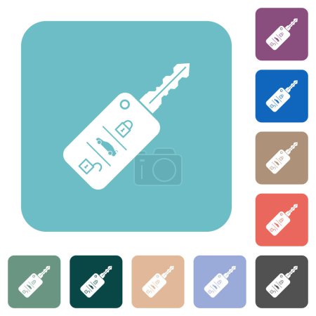 Illustration for Car key with remote control icons on round glass buttons in multiple colors. Arranged layer structure - Royalty Free Image