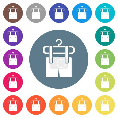 Illustration for Shorts on the clothes dryer flat white icons on round color backgrounds. 17 background color variations are included. - Royalty Free Image