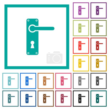Illustration for Right handed door handle with screws flat color icons with quadrant frames on white background - Royalty Free Image