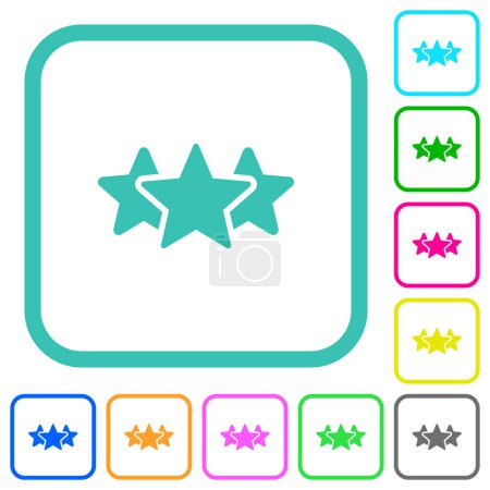 Ilustración de Clasificación de tres estrellas iconos planos de colores vivos sólidos en bordes curvos sobre fondo blanco - Imagen libre de derechos