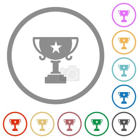 Ilustración de Copa trofeo con iconos de color plano sólido estrella en contornos redondos sobre fondo blanco - Imagen libre de derechos