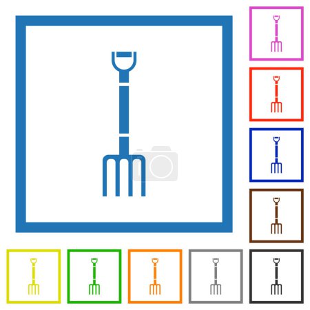 Ilustración de Pitchfork iconos de color plano en marcos cuadrados sobre fondo blanco - Imagen libre de derechos