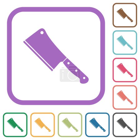 Illustration for Meat cleaver knife simple icons in color rounded square frames on white background - Royalty Free Image