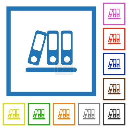Ilustración de Aglutinantes de oficina iconos de color plano en marcos cuadrados sobre fondo blanco - Imagen libre de derechos
