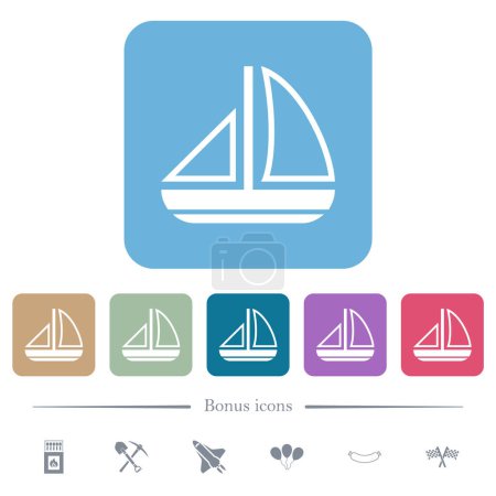 Illustration for Sailing boat outline white flat icons on color rounded square backgrounds. 6 bonus icons included - Royalty Free Image