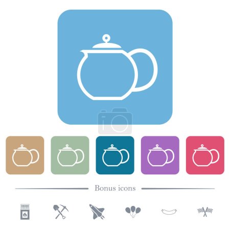 Illustration for Teapot outline white flat icons on color rounded square backgrounds. 6 bonus icons included - Royalty Free Image