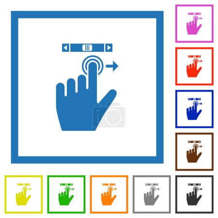 Téléchargez les illustrations : Défilement main gauche geste droit icônes de couleur plates dans des cadres carrés sur fond blanc - en licence libre de droit