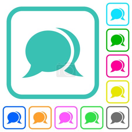 Ilustración de Dos burbujas de chat ovaladas sólidos iconos planos de colores vivos en bordes curvos sobre fondo blanco - Imagen libre de derechos