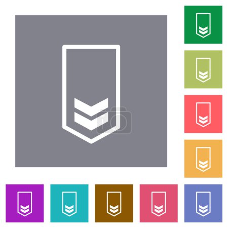 Téléchargez les illustrations : Insigne militaire avec deux chevrons icônes plates sur fond carré de couleur simple - en licence libre de droit