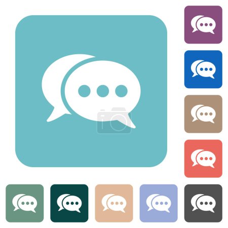 Ilustración de Dos burbujas de chat activas ovaladas iconos planos blancos sólidos en fondos cuadrados redondeados de color - Imagen libre de derechos