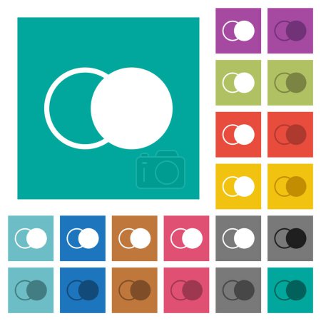 Ilustración de Elementos superpuestos iconos planos multicolores sobre fondos cuadrados lisos. Incluidas variaciones de iconos blancos y más oscuros para efectos de flotación o activos
. - Imagen libre de derechos