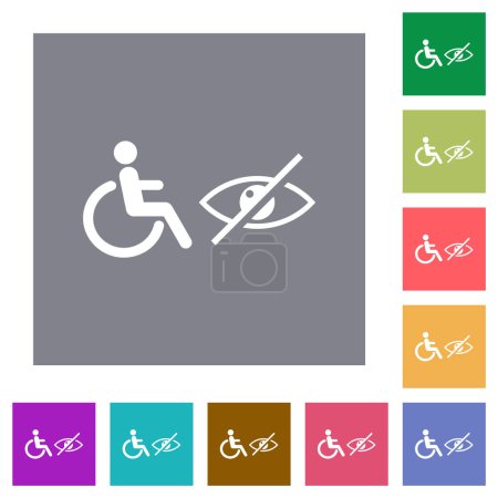Ilustración de Silla de ruedas y símbolos con discapacidad visual iconos planos sobre fondos cuadrados de color simple - Imagen libre de derechos