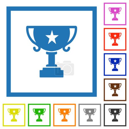 Ilustración de Copa trofeo con iconos de color plano sólido estrella en marcos cuadrados sobre fondo blanco - Imagen libre de derechos
