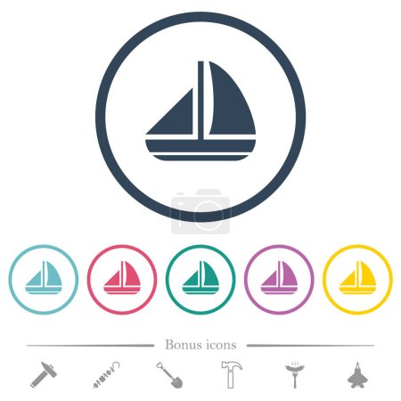 Illustration for Sailing boat solid flat color icons in round outlines. 6 bonus icons included. - Royalty Free Image