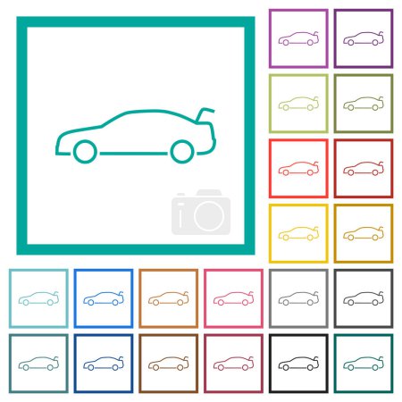 Illustration for Car trunk open dashboard indicator flat color icons with quadrant frames on white background - Royalty Free Image