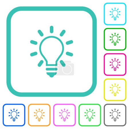 Illustration for Lighting bulb outline vivid colored flat icons in curved borders on white background - Royalty Free Image