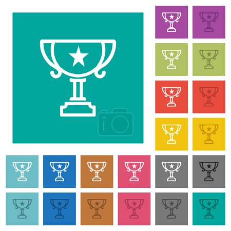Ilustración de Copa de trofeos con el contorno de estrellas iconos planos multicolores sobre fondos cuadrados lisos. Incluidas variaciones de iconos blancos y más oscuros para efectos de flotación o activos. - Imagen libre de derechos