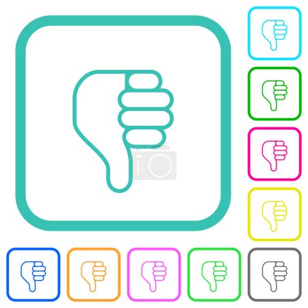 Illustration for Left handed thumbs down outline vivid colored flat icons in curved borders on white background - Royalty Free Image