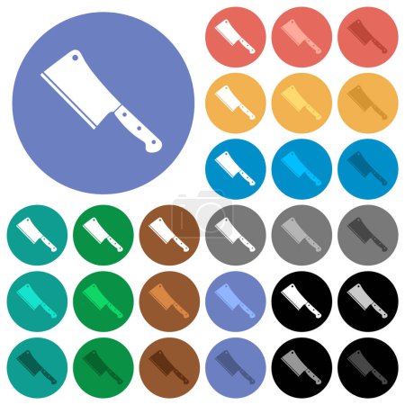 Illustration for Meat cleaver knife multi colored flat icons on round backgrounds. Included white, light and dark icon variations for hover and active status effects, and bonus shades. - Royalty Free Image