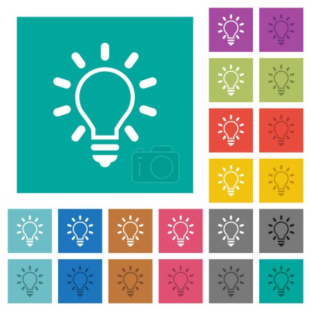 Illustration for Lighting bulb outline multi colored flat icons on plain square backgrounds. Included white and darker icon variations for hover or active effects. - Royalty Free Image