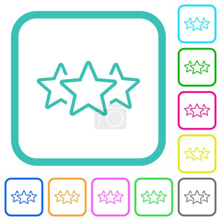 Ilustración de Clasificación de tres estrellas esbozar iconos planos de colores vivos en bordes curvos sobre fondo blanco - Imagen libre de derechos