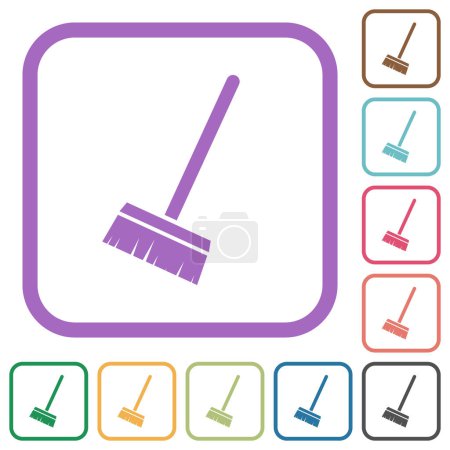 Illustration for Household broom simple icons in color rounded square frames on white background - Royalty Free Image