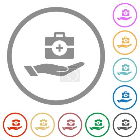 Téléchargez les illustrations : Icônes de couleur plate des services de santé en contours ronds sur fond blanc - en licence libre de droit