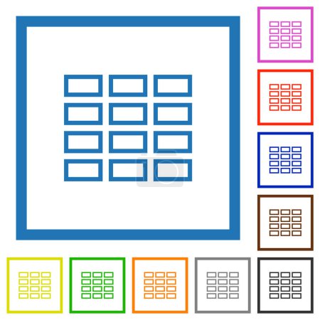Illustration for Spreadsheet table outline flat color icons in square frames on white background - Royalty Free Image