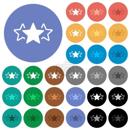 Ilustración de Clasificación de tres estrellas alternan iconos planos multicolores en fondos redondos. Incluye variaciones de iconos blancos, claros y oscuros para efectos de flotación y estado activo, y tonos de bonificación. - Imagen libre de derechos