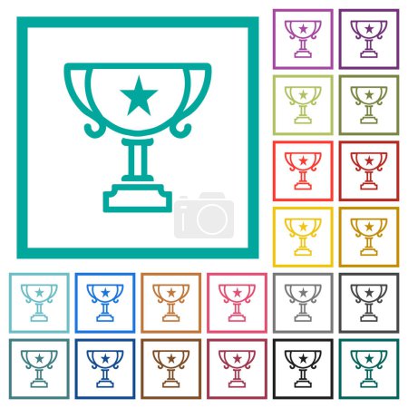 Ilustración de Copa trofeo con el contorno de estrellas iconos de color plano con marcos de cuadrante sobre fondo blanco - Imagen libre de derechos