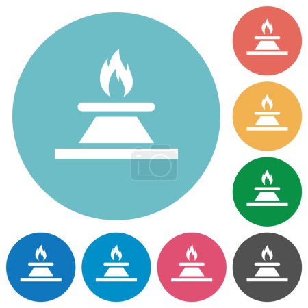 Illustration for Kitchen gas stove flat white icons on round color backgrounds - Royalty Free Image
