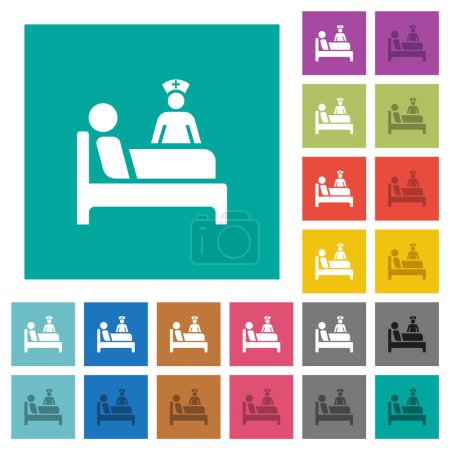 Illustration for Inpatient care multi colored flat icons on plain square backgrounds. Included white and darker icon variations for hover or active effects. - Royalty Free Image