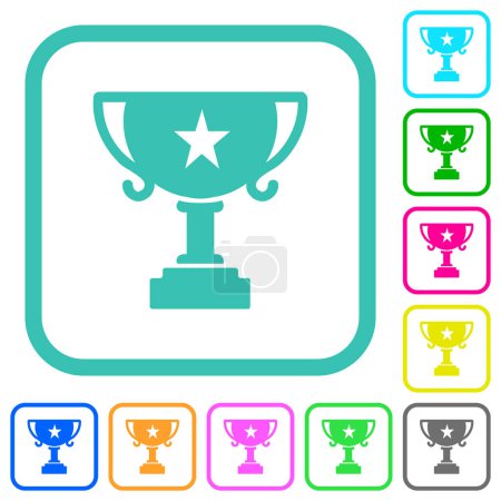 Ilustración de Copa trofeo con estrellas de colores vivos iconos planos en bordes curvos sobre fondo blanco - Imagen libre de derechos