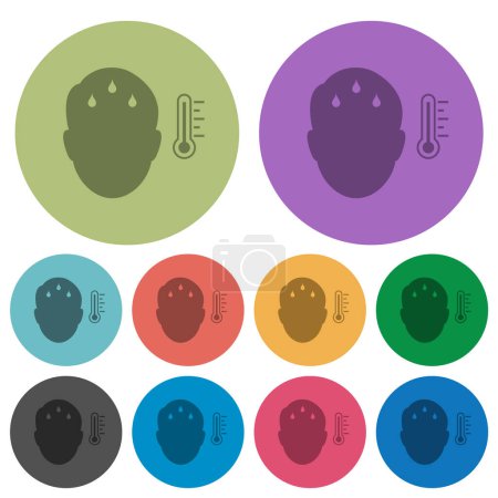 Illustration for Feverish man solid darker flat icons on color round background - Royalty Free Image