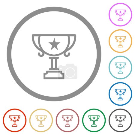 Ilustración de Copa trofeo con iconos de color plano contorno estrella en contornos redondos sobre fondo blanco - Imagen libre de derechos